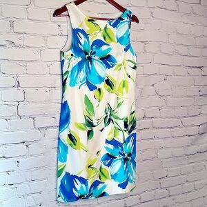 Chetta B. Blue and Green Floral Midi Dress size 8